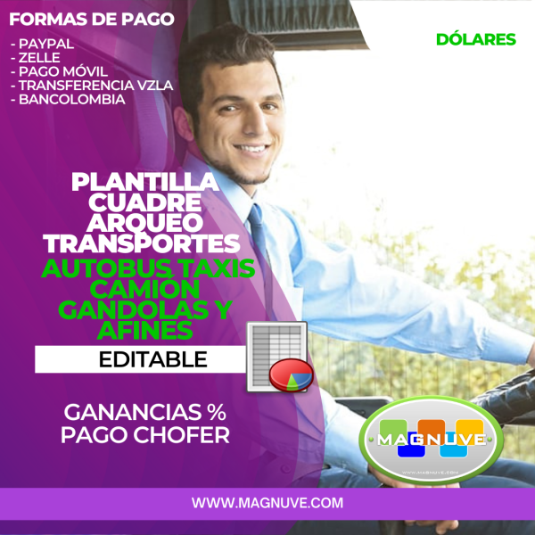 Plantilla Cuadre Arqueo Transporte Autobús Taxi Camión % Chofer en Excel