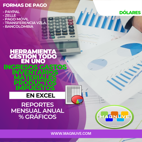 Herramienta Gestión Todo en Uno Ingresos Gastos Inventarios Impuestos en Excel