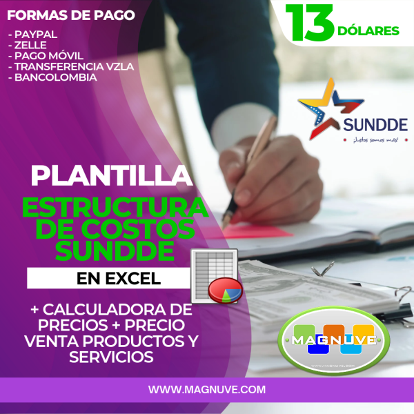 Plantilla Estructura de Costos Sundde + Calculadora Precios + Precio Venta Productos y Servicios en Excel