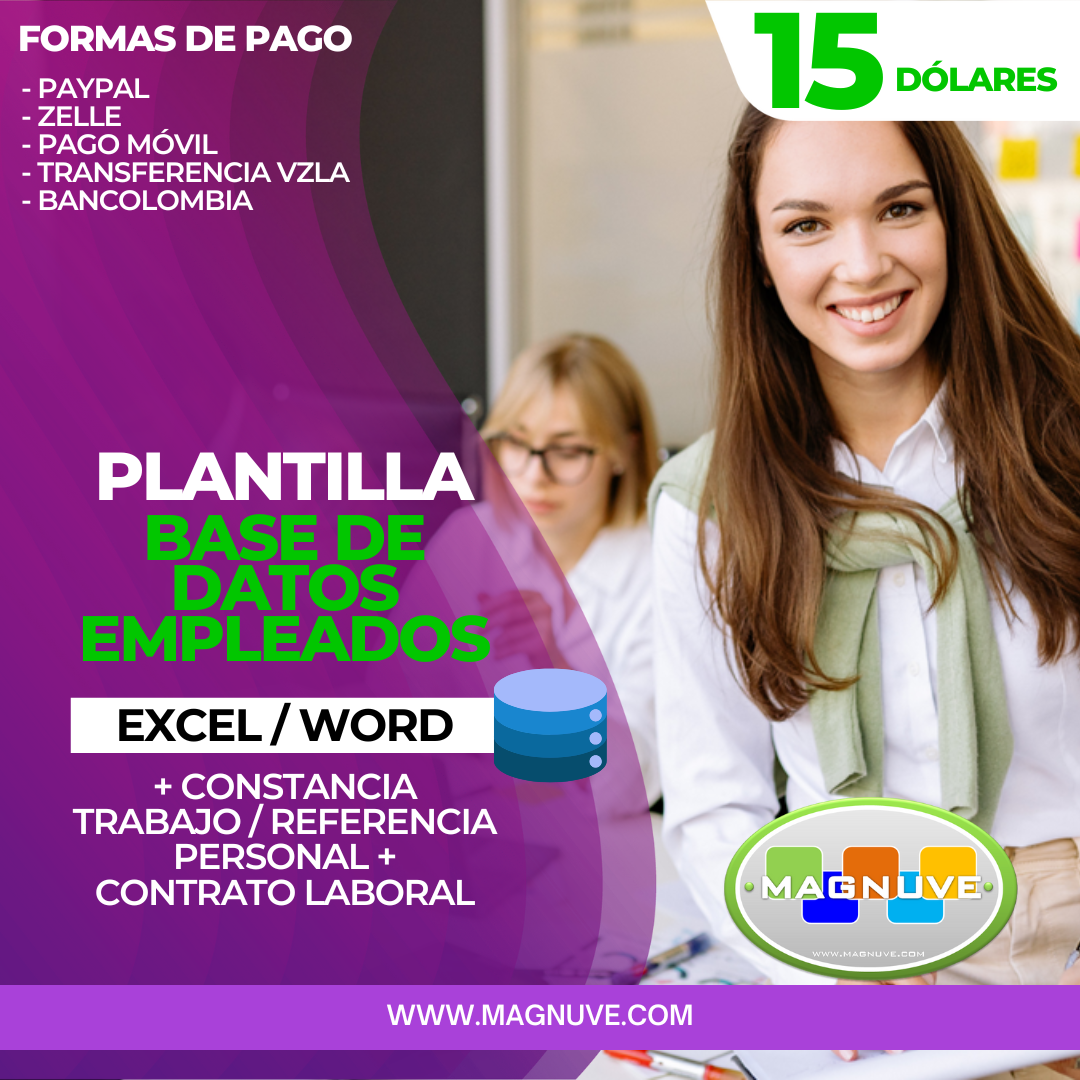 Plantilla Base Datos Empleados + Constancia Trabajo y Referencia + Contrato Laboral En Excel